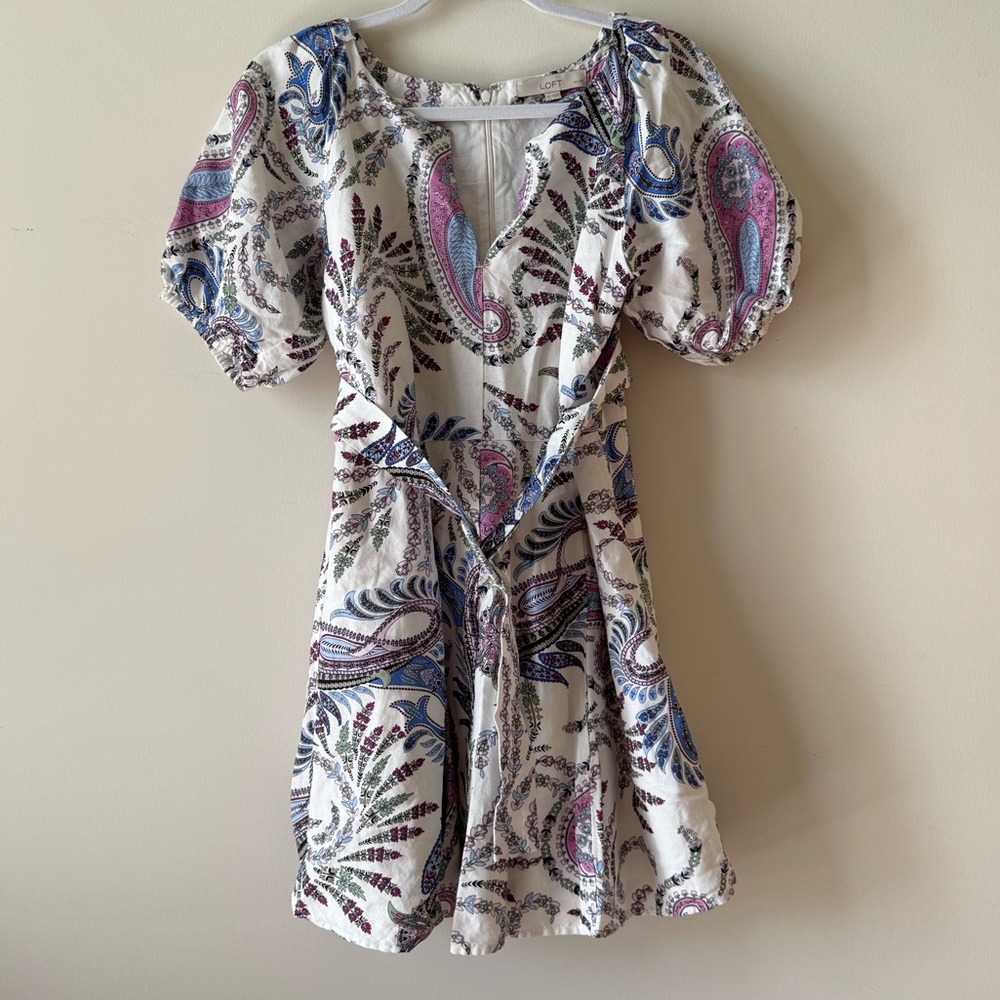 LOFT Paisley Mini Dress - Purple, Blue, White